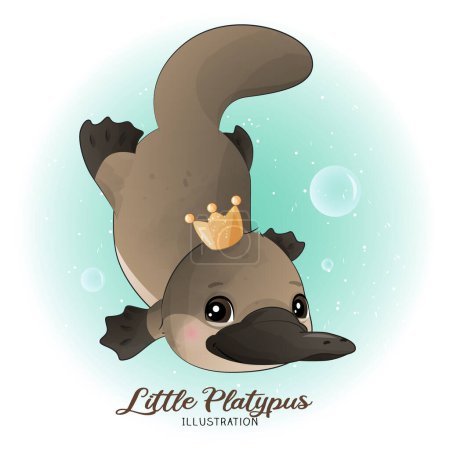Téléchargez les illustrations : Platypus de litière mignon avec illustration aquarelle - en licence libre de droit