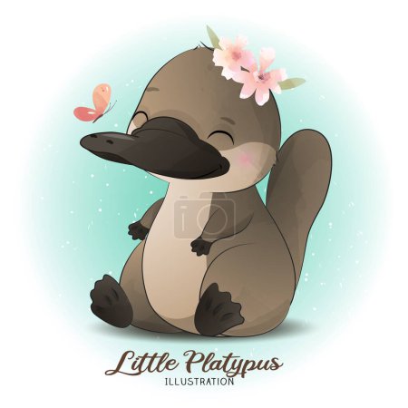 Téléchargez les illustrations : Platypus de litière mignon avec illustration aquarelle - en licence libre de droit