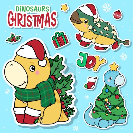 Illustration for Doodle Dinosaur Christmas Illustration Collection - Royalty Free Image