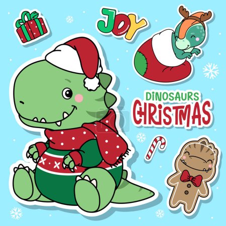 Ilustración de Colección de ilustración de Navidad dinosaurio Doodle - Imagen libre de derechos