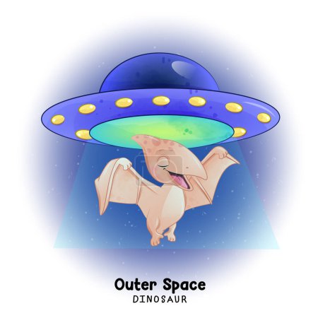 Illustration for Doodle dinosaur outer space with watercolor illustration - Royalty Free Image