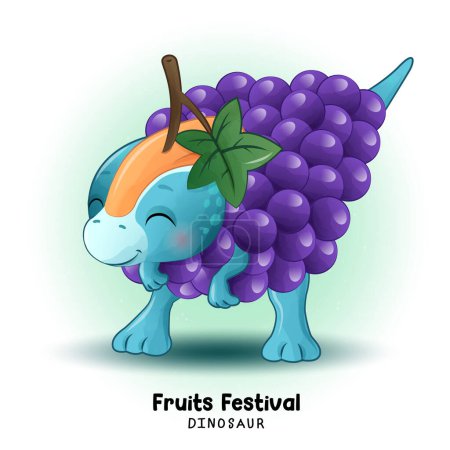 Illustration for Doodle dinosaur fruits festival with watercolor illustration - Royalty Free Image