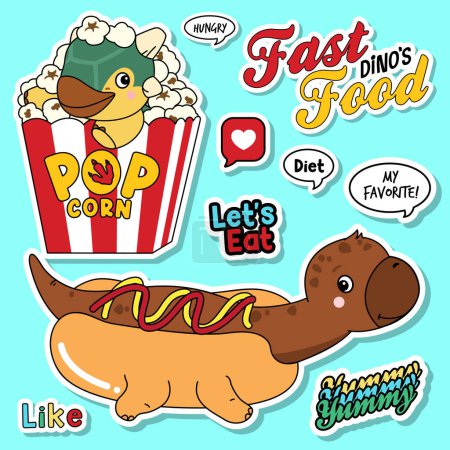 Illustration for Doodle dinosaurs fast food illustration collection - Royalty Free Image