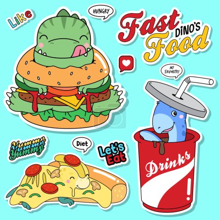 Ilustración de Doodle dinosaurios de comida rápida colección ilustración - Imagen libre de derechos