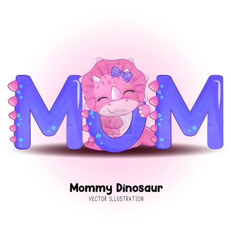 Téléchargez les illustrations : Dinosaure caniche avec maman formulation aquarelle illustration - en licence libre de droit