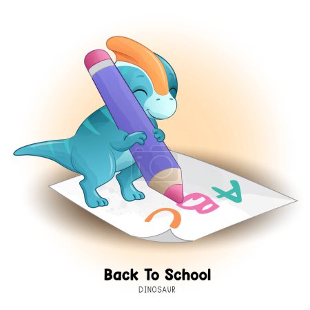 Ilustración de Doodle Dinosaurio de vuelta a la escuela con ilustración de acuarela - Imagen libre de derechos