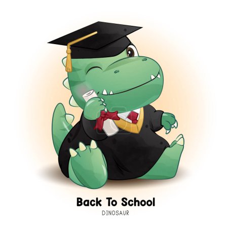 Illustration for Doodle Dinosaur back to school with watercolor illustration - Royalty Free Image