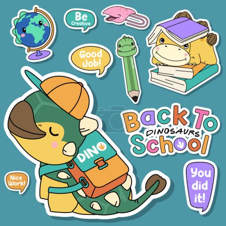 Illustration for Doodle Dinosaurs with back to school collection illustration - Royalty Free Image