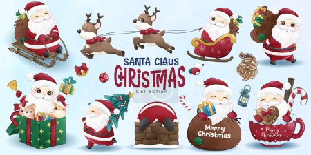 Téléchargez les illustrations : Adorable collection santa claus christmas avec illustration aquarelle - en licence libre de droit