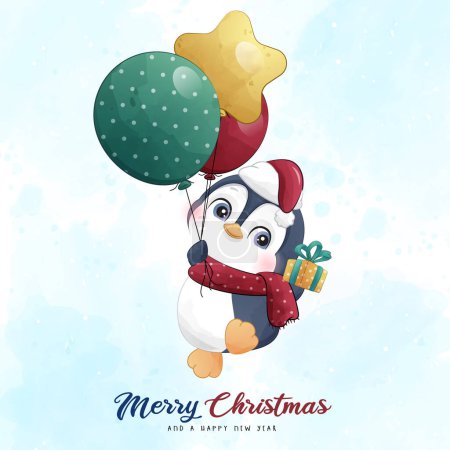 Entzückende Pinguin-Weihnachten mit Aquarell-Illustration