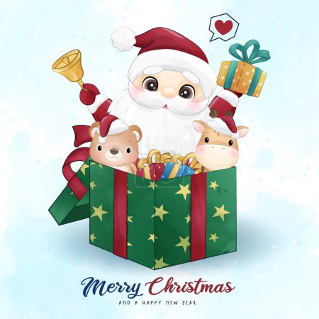 Téléchargez les illustrations : Adorable Père Noël claus Noël avec illustration aquarelle - en licence libre de droit