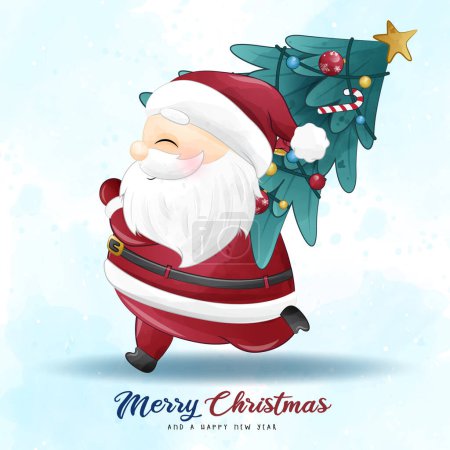 Ilustración de Adorable santa claus navidad con ilustración de acuarela - Imagen libre de derechos