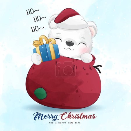 Téléchargez les illustrations : Adorable ours polaire Joyeux Noël avec illustration aquarelle - en licence libre de droit