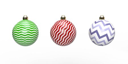 Foto de Hermosas bolas de Navidad geométricas coloridas bolas, fondo blanco, espacio de copia y camino de recorte. Decoración realista de cristal de Navidad en 3D. Póster, banner, tarjeta de regalo, plantilla folleto volante. - Imagen libre de derechos