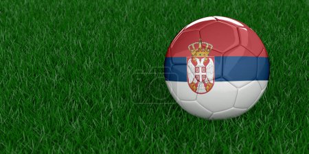 Téléchargez les photos : Serbie Football national avec drapeau du pays serbe. Coupe du monde 2022, tournoi de football du Qatar concept. Les paris sportifs. Réaliste rendu 3D fond d'herbe, espace de copie. Ensemble de 26 images. - en image libre de droit
