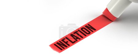 Inflation text highlighted underline. Red ink marker pen or drawing highlighter pencil. Stylish graphic art design on white background, copy space. 3D render illustration. Set of 7 words.