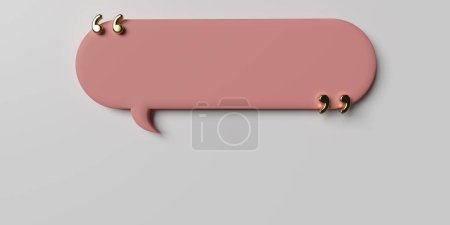 Photo for Blank long pink speech bubble with quote marks on white background, copy space and clipping path. Ditto marks icon set for social network communication. Dialogue discussion concept in 3D rendering. - Royalty Free Image