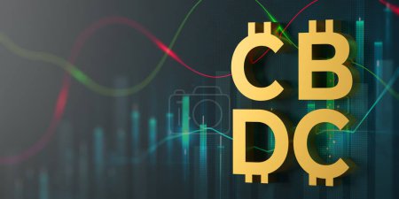 Photo for CBDC futuristic digital money on forex trading graph background, copy space. Central Bank Digital Currency 3D render banner for financial investment concept. Economy virtual crypto money trends - Royalty Free Image