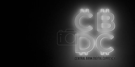 Téléchargez les photos : CBDC Central Bank Digital Currency bannière sur fond noir. Futuriste symbole monétaire fiat de différents pays. Conception d'illustration de rendu 3d. Nouvelle génération de contrôle des finances publiques. - en image libre de droit