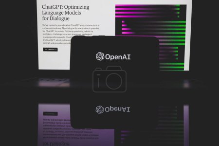 Téléchargez les photos : ChatGPT AI computer program on PC screen. ChatGPT is a Artificial intelligence chatbot - en image libre de droit