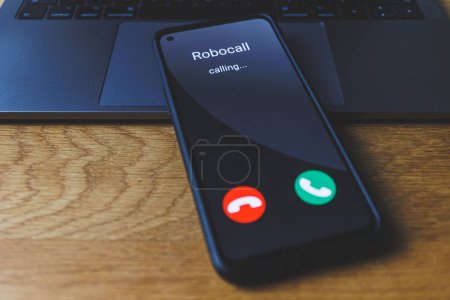 Photo for Phone call from robot. Incoming robocall Concept. High quality photo - Royalty Free Image