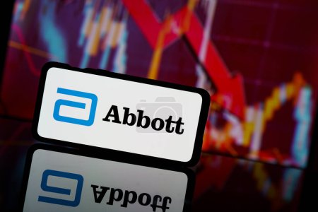 Photo for Paris, France - 2023 March 13: Abbott company shares go down at stock market. Abbott company financial crisis and failure. Economy collapse - Royalty Free Image
