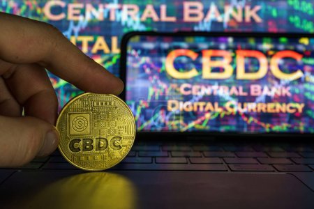 Téléchargez les photos : Concept visuel CBDC. Monnaie numérique de la Banque centrale. Photo de haute qualité - en image libre de droit