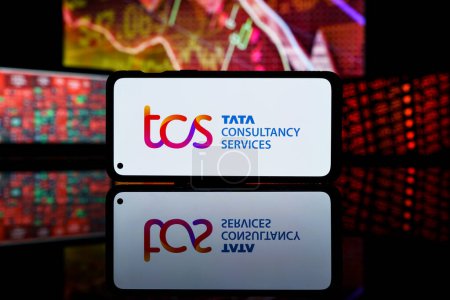 Photo for Paris, France - 2023 March 28: Tata consultancy services company shares dropped down at stock market. TCS company financial crisis and failure. - Royalty Free Image