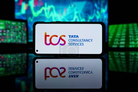 Photo for New York, United States of America - 2023 March 29: TATA consultancy services company on stock market. TCS financial success and profit - Royalty Free Image