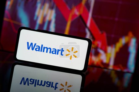 Photo for Paris, France - 2023 March 13: Walmart company shares go down at stock market. Walmart company financial crisis and failure. Economy collapse - Royalty Free Image