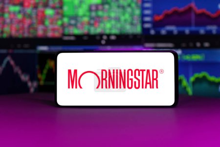 Photo for Vilnius, Lithuania - 2023 April 21: Morningstar stock market index in front of stock market charts background. High quality photo - Royalty Free Image