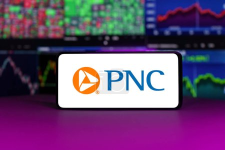 Photo for Vilnius, Lithuania - 2023 April 21: PNC financial service group on stock market index in front of stock market charts background. High quality photo - Royalty Free Image