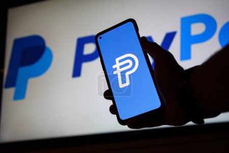 Photo for VIlnius, Lithuania - 2023 August 8: PayPal stablecoin logo on screen. PayPal Launches U.S. Dollar Stablecoin. High quality photo - Royalty Free Image
