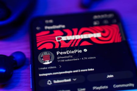 Photo for Kaunas, Lithuania - 2024 March 1: PewDiePie youtube channel on smartphone screen. High quality photo - Royalty Free Image