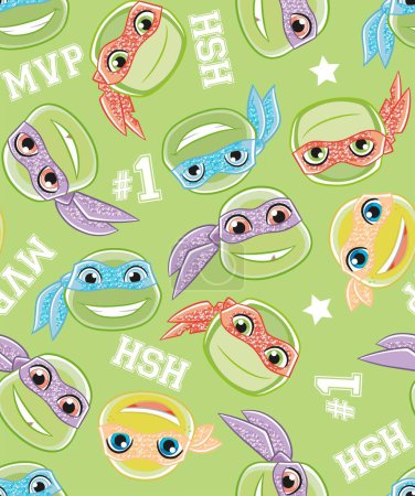 Art. Vector. green glitter pattern. Cute turtles in bandages. Set. seamless pattern. Print for clothes and fabrics