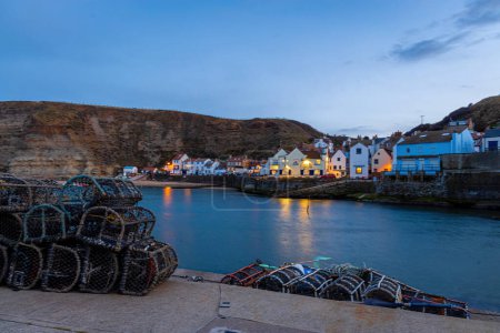 View of Staithes, a seaside village in the borough of Scarborough in North Yorkshire, England, UK