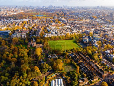 Photo for Aerial view of West Kensigton and Hyde park in London in autumn, England, UK - Royalty Free Image