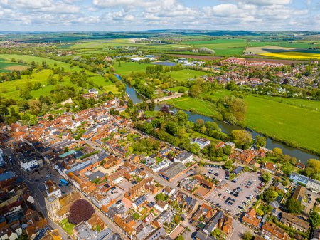 Aerial view of Wallingford, a historic market town and civil parish located between Oxford and Reading on the River Thames in England, UK