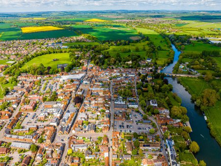 Photo for Aerial view of Wallingford, a historic market town and civil parish located between Oxford and Reading on the River Thames in England, UK - Royalty Free Image