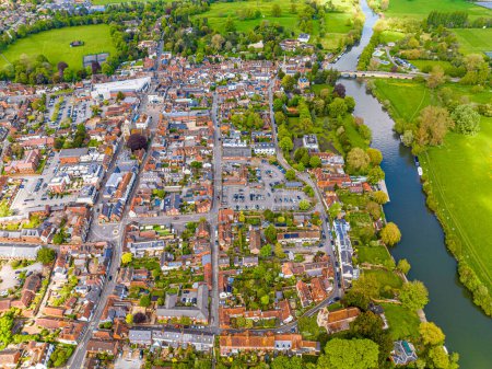 Photo for Aerial view of Wallingford, a historic market town and civil parish located between Oxford and Reading on the River Thames in England, UK - Royalty Free Image