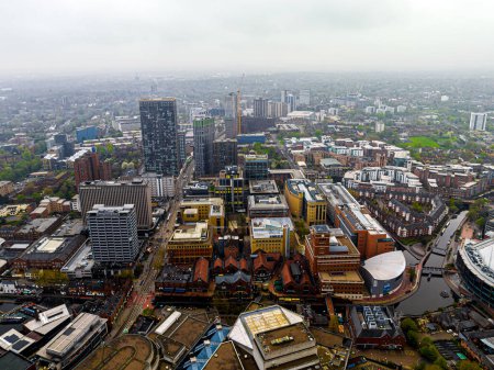 Photo for Aerial view of Birmingham, a major city in England's West Midlands region, with multiple Industrial Revolution-era landmarks, UK - Royalty Free Image