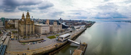 Photo for Aerial view of Liverpool waterfront ready for Europvision song contest 2023, England, UK - Royalty Free Image