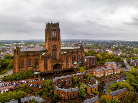 Photo for Aerial view of the Liverpool Cathedral, the seat of the Bishop of Liverpool and the biggest cathedral in Britain, UK - Royalty Free Image