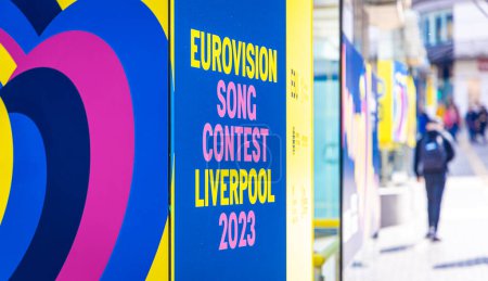 Téléchargez les photos : L'affiche du Concours Eurovision de la chanson 2023, le prochain Concours de la chanson à Liverpool, Royaume-Uni - en image libre de droit