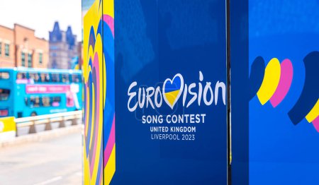 Téléchargez les photos : L'affiche du Concours Eurovision de la chanson 2023, le prochain Concours de la chanson à Liverpool, Royaume-Uni - en image libre de droit