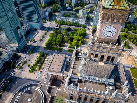 Téléchargez les photos : Vue aérienne du centre-ville de Varsovie avec Palais de la Culture et des Sciences au centre, Pologne, Europe - en image libre de droit