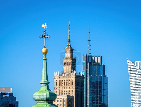 Téléchargez les photos : Vue aérienne de Varsovie avec Palais de la Culture et des Sciences au centre, Pologne, Europe - en image libre de droit