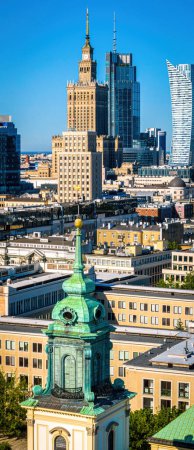 Téléchargez les photos : Vue aérienne de Varsovie avec Palais de la Culture et des Sciences au centre, Pologne, Europe - en image libre de droit
