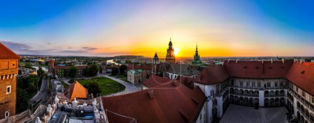 Photo for Sunset view of Wawel castle, a fortified residency on the Vistula River in Krakow, Poland, Europe - Royalty Free Image