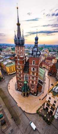 Photo for Aerial view of St Mary's Basilica in old town of Krakow in Poland, Europe - Royalty Free Image